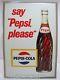 Vintage Pepsi-cola Sign Say Pepsi, Please Tin Metal Bevel Edge 60s Soda Advert