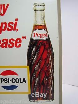 Vintage Pepsi-Cola Sign say Pepsi, please tin metal bevel edge 60s soda advert
