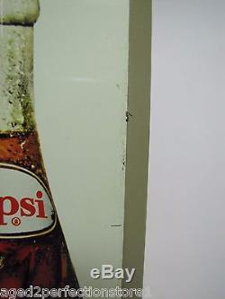 Vintage Pepsi-Cola Sign say Pepsi, please tin metal bevel edge 60s soda advert