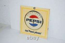 Vintage Pepsi Cola Tin Advertising Thermometer Litho Pepsi Please Square Working