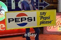 Vintage Pepsi Soda Sign 1960's Tin Original Gas Station Deli Grocery Store Adv