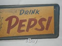 Vintage Pepsi-cola Drink Pepsi Embossed Tin Metal Advertising Sign (24 X 9)