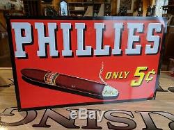 Vintage Phillies cigar store 5¢ embossed tin sign advertising tobacco mercantile