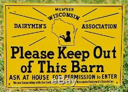 Vintage Please Keep Out Of This Barn Wisconsin Dairymen's Association Tin Sign
