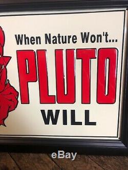 Vintage Pluto Water Tin Tacker Sign Devil Satin Professionally Framed Rare