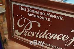 Vintage Providence Washington Auto Fire Home Insurance etched Tin Sign 20's-40's