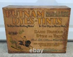 Vintage Putnam Dye Metal Tin Store Display Countertop Cabinet Advertising Sign