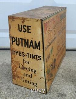 Vintage Putnam Dye Metal Tin Store Display Countertop Cabinet Advertising Sign