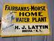 Vintage Rare Fairbanks-morse Home Water Plant Odessa, Ny Graphic Tin Tacker Sign