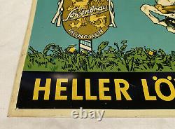 Vintage RARE Heller Lowenbrau Bock Beer Tin Sign Circa. 1950s Outanding Cond