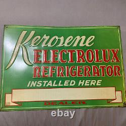 Vintage RARE Kerosene Electrolux Refrigerator Metal Tin Embossed Dealer Sign