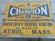 Vintage Rare Original Champion Spark Plugs Tin Advertising Sign Athol Ma Mass