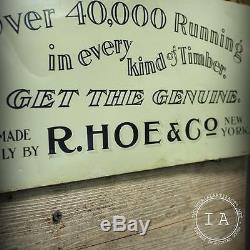 Vintage R Hoe and Co Chisel Tooth Saw Blade Tin Advertising Sign