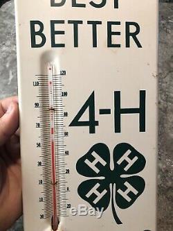Vintage Rare 4-H Tin Sign Thermometer Best Better Metal Farm Feed Seed Animal