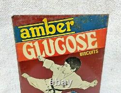 Vintage Rare Advertising Amber Glucose Biscuits Tin Sign Karate Kid Graphics