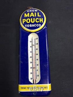 Vintage Rare Chew Mail Pouch Tobacco Tin Lithograph Thermometer Sign 9 by 3