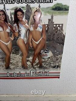 Vintage Rare Coors Light Sexy Models Girl Metal Beer Sign Bar Tin Espanol La