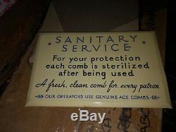 Vintage Rare Deco Minty Tin Over Cardboard Sanitary Service Barbershop Sign
