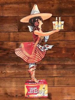 Vintage Rare Miller Girl On Box Huge Tin Beer Sign