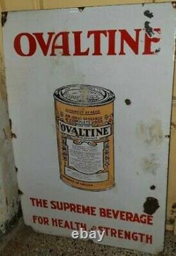 Vintage Rare Ovaltine Tonic Food Beverage Tin Porcelain Enamel Sign Board LONDON