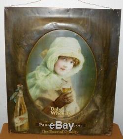 Vintage Rare Tin Self Framed Pabst Blue Ribbon Beer Sign Pretty Girl 20 X 24 In
