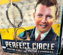 Vintage Rare early Perfect Circle Piston Metal tin sign auto oil gas 20 by 26