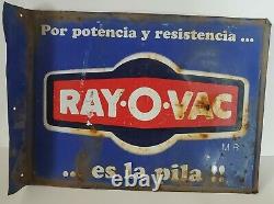 Vintage Rayovac Batteries Mexico Spanish Tin Sign 15x11