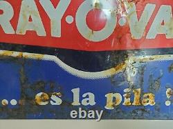 Vintage Rayovac Supercell Batteries Mexico Spanish Tin Sign 16x13 Inches