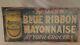 Vintage Richard Hellmans Blue Ribbon Mayonnaise Embossed Tin Sign Rare
