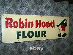 Vintage Robin Hood Flour tin sign Baking Grocery Food 1950's Original 11 1/2X 35