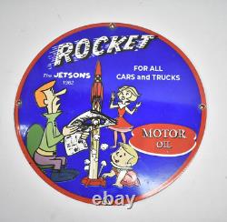 Vintage Rocket Motor Oil Round Tin Sign Wall Decor Cartoon TV Show Design 12