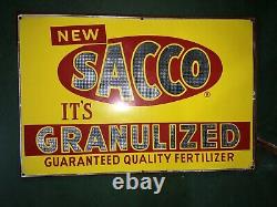Vintage SACCO Granulized Fertilizer Tin Tacker Metal Sign Farm Guarantee Quality
