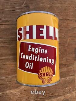Vintage SHELL Engine Conditioning Motor Oil 1Qt Tin Can Auto Gas Service Station