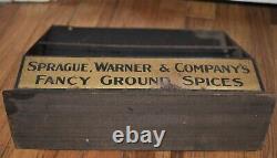 Vintage SPRAGUE WARNER & COMPANYS GROUND SPICE TIN ADVERTISING RACK DISPLAY SIGN
