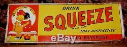 Vintage SQUEEZE SODA Tin Sign Still Bright Edge Damage