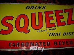 Vintage SQUEEZE SODA Tin Sign Still Bright Edge Damage