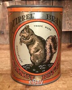 Vintage SQUIRREL Brand Peanut Butter Tin Can Country Store Display Advertising