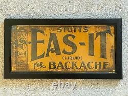 Vintage STUTT'S EAS-IT Liquid for Backache Embossed Tin Advertising Sign, FRAMED