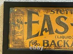Vintage STUTT'S EAS-IT Liquid for Backache Embossed Tin Advertising Sign, FRAMED