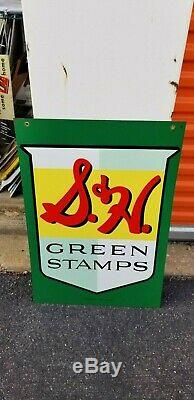 Vintage S&H Green Stamps Gas Station Tin Double sided Sign 29.5x20 D