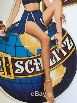 Vintage Schlitz Beer Sign Sexy Pin Up Embossed Tin Advertising 1995
