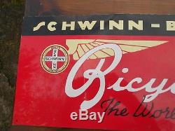 Vintage Schwinn-Built Tin Sign, Bicycles, 9.5x20
