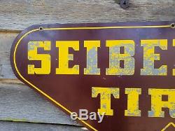 Vintage Seiberling Tires Tin Oil Advertising Sign Original Double Sided 49