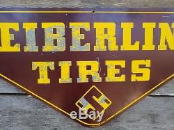 Vintage Seiberling Tires Tin Oil Advertising Sign Original Double Sided 49
