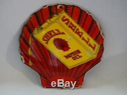 Vintage Shell Motor Oil Enamel Porcelain Tin Sign Plate Very Rare Sign