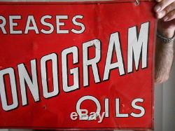 Vintage Sign Monogram Greases & Oils Tin Sign Original ca. 1930/40's