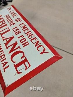 Vintage Sign Tin Over Cardboard Daugherty Memorial Emergency Ambulance call 138