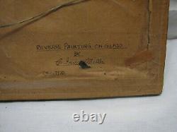 Vintage Signed Tin Foil Folk Art Reverse Painted Quail Bird Picture Tinsel