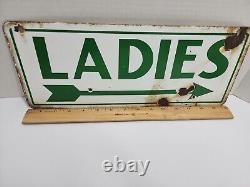 Vintage Sinclair Gas Ladies Restroom Sign Double Sided Porcelain 15 x 6
