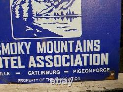 Vintage Smoky Mountains Hotel Association Sign Tin Metal Plaque Oil Gas Service